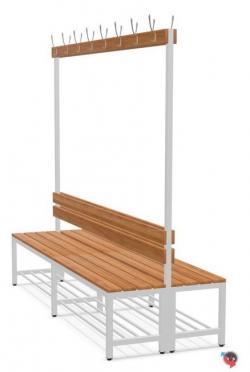 Sitzbank-Garderobe, mit Holz-Sitzbankauflagen